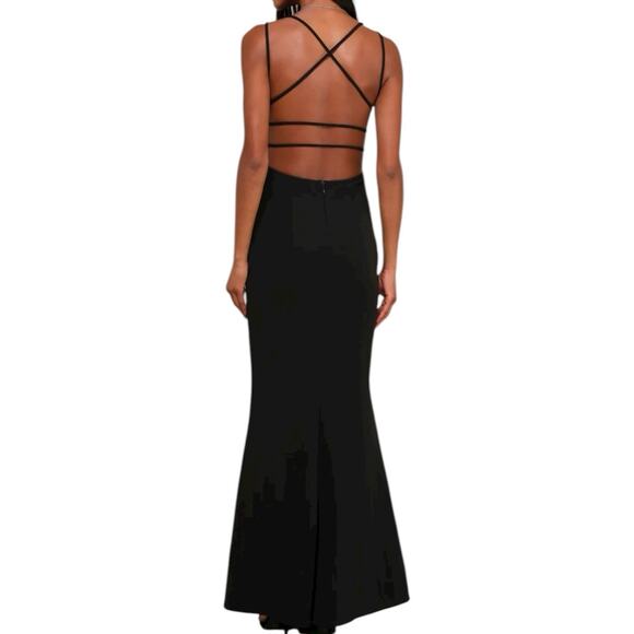 NWOT Lulus All This Allure Black Strappy Backless Mermaid Maxi Dress Size Medium - Picture 4 of 11